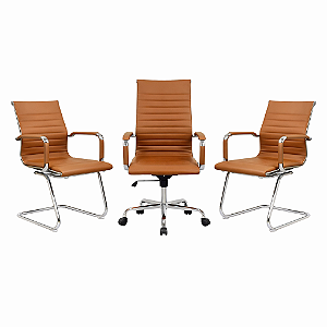 Kit Cadeiras Esteirinhas Caramelo - 1 Presidente + 2 Fixas - 48243 - Casa das Cadeiras Goiânia