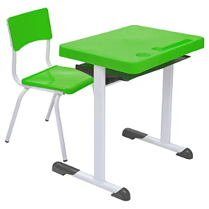 Conjunto Escolar Individual Retangular Plástico Verde Limão– JUVENIL (06 a 10 anos) – 77127 - Casa das Cadeiras Goiânia