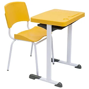 Conjunto Escolar Individual Retangular Plástico Amarelo – ADULTO – 77717 - Casa das Cadeiras Goiânia