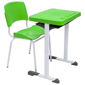 Conjunto Escolar Individual Retangular Plástico Verde Limão – ADULTO – 77727 - Casa das Cadeiras Goiânia