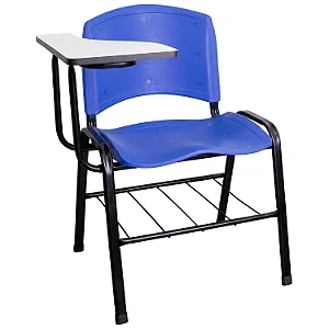 Carteira Universitária Escolar Azul com Prancheta MDF Branco - 75635 - Casa das Cadeiras Goiânia