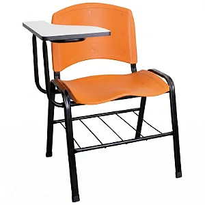 Carteira Universitária Escolar Laranja com Prancheta MDF Branca - 75637 - Casa das Cadeiras Goiânia