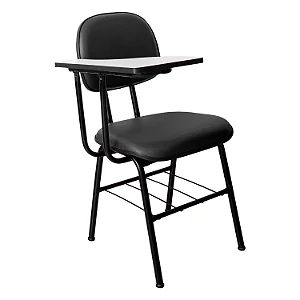 Carteira Universitária Escolar Secretária Estofada Preta com Prancheta MDF Branco - 73454 - Casa das Cadeiras Goiânia