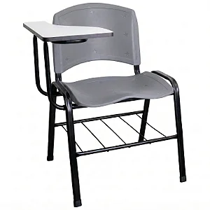 Carteira Universitária Escolar Cinza com Prancheta MDF Branco - 75640 - Casa das Cadeiras Goiânia