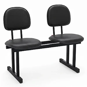 Longarina Para Recepção Secretária Estofada Courvin Preto 02 Lugares - 01432 - Casa das Cadeiras Goiânia