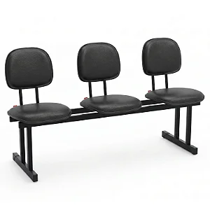 Longarina Para Recepção Secretária Estofada Courvin Preto 03 Lugares - 01433 - Casa das Cadeiras Goiânia