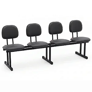 Longarina Para Recepção Secretária Estofada Courvin Preto 04 Lugares - 01434 - Casa das Cadeiras Goiânia