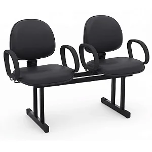 Longarina Para Recepção Executiva Lisa Estofada Courvin Preto 02 Lugares Com Braços Fixos - 01438 - Casa das Cadeiras Goiânia