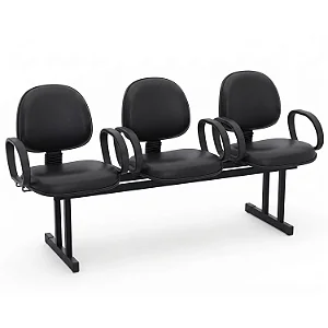 Longarina Para Recepção Executiva Lisa Estofada Courvin Preto 03 Lugares Com Braços Fixos - 01439 - Casa das Cadeiras Goiânia