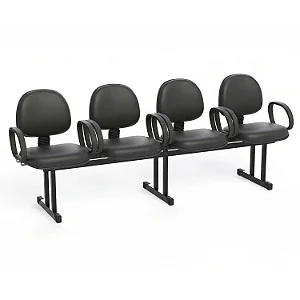 Longarina Para Recepção Executiva Lisa Estofada Courvin Preto 04 Lugares Com Braços Fixos - 01440 - Casa das Cadeiras Goiânia
