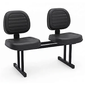 Longarina Para Recepção Executiva Costurada Estofada Courvin Preto 02 Lugares - 01441 - Casa das Cadeiras Goiânia