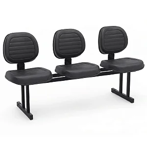 Longarina Para Recepção Executiva Costurada Estofada Courvin Preto 03 Lugares - 01442 - Casa das Cadeiras Goiânia