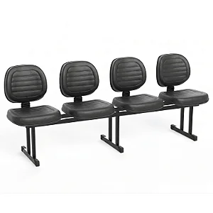 Longarina Para Recepção Executiva Costurada Estofada Courvin Preto 04 Lugares - 01443 - Casa das Cadeiras Goiânia