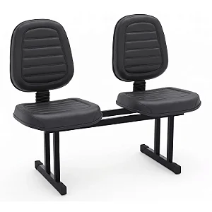 Longarina Para Recepção Executiva Alta Costurada Estofada Courvin Preto 02 Lugares - 02441 - Casa das Cadeiras Goiânia