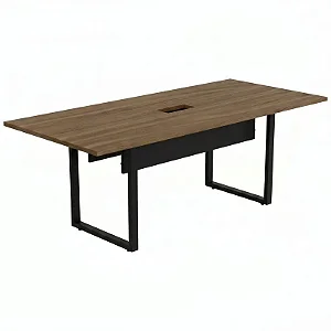 Mesa de Reunião Retangular 2,00x0,90 com Pés de Ferro e Tampo 40mm Amadeirado/Preto - 74234 - Casa das Cadeiras Goiânia