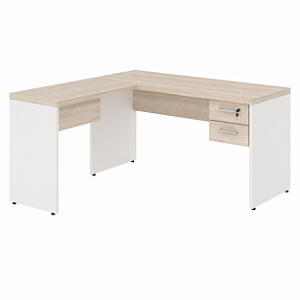 Mesa de Escritório em "L" Com Gavetas (1,70x0,70) + Mesa Auxiliar (0,90x0,45) Fresno/Branco - 58767 - Casa das Cadeiras Goiânia