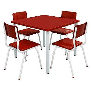 Conjunto Coletivo Escolar Quadrado Vermelho com Mesa Quadrada + 4 Cadeiras – MATERNAL (01 a 03 anos) – 76586 - Casa das Cadeiras Goiânia
