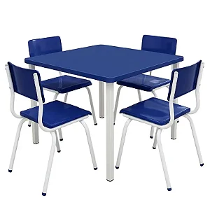 Conjunto Coletivo Escolar Quadrado Azul com Mesa Quadrada + 4 Cadeiras – INFANTIL (03 a 06 anos) – 76601- Casa das Cadeiras Goiânia