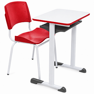 Conjunto Escolar Individual Retangular Tampo de MDF Vermelho – ADULTO – 77677 - Casa das Cadeiras Goiânia
