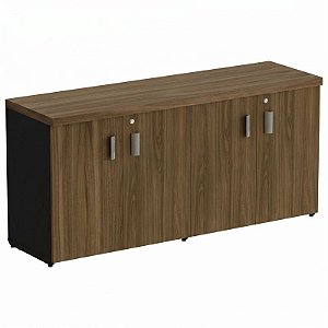 Armário Baixo Para Escritório Credence Duplo Fundo 3mm 159X46 Linha Prima 40 – Nogal/Preto - 32528 - Casa das Cadeiras Goiânia