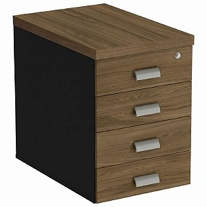 Gaveteiro Diretivo Para Escritório Desmontado 4 Gavetas 46 cm De Largura Linha Prima 40 – Nogal/Preto - 28876 - Casa das Cadeiras Goiânia
