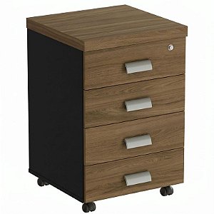 Gaveteiro Volante Para Escritório Desmontado 4 Gavetas 46 cm De Largura Linha Prima 40 – Nogal/Preto - 82066 - Casa das Cadeiras Goiânia