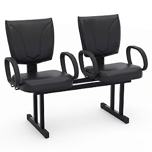 Longarina Para Recepção B-One Costurada – 02 Lugares – Com Braços Fixos Corsa – Courvin Preto - 80804 - Casa das Cadeiras Goiânia