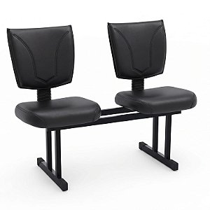 Longarina Para Recepção B-One Costurada – 02 Lugares – Courvin Preto - 10385 - Casa das Cadeiras Goiânia