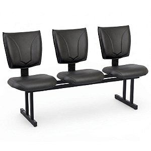 Longarina Para Recepção B-One Costurada – 03 Lugares – Courvin Preto - 49781 - Casa das Cadeiras Goiânia