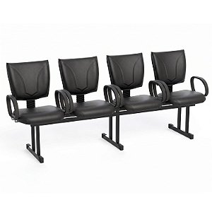 Longarina Para Recepção B-One Costurada – 04 Lugares – Com Braços Fixos Corsa – Courvin Preto - 28317 - Casa das Cadeiras Goiânia