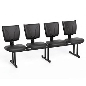 Longarina Para Recepção B-One Costurada – 04 Lugares – Courvin Preto - 20319 - Casa das Cadeiras Goiânia