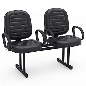 Longarina Para Recepção Diretor Costurada – 02 Lugares – Com Braços Fixos Corsa – Courvin Preto - 85095 - Casa das Cadeiras Goiânia