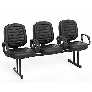 Longarina Para Recepção Diretor Costurada – 03 Lugares – Com Braços Fixos Corsa – Courvin Preto - 42129 - Casa das Cadeiras Goiânia