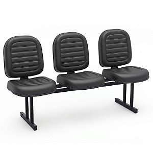 Longarina Para Recepção Diretor Costurada – 03 Lugares – Courvin Preto - 67647 - Casa das Cadeiras Goiânia