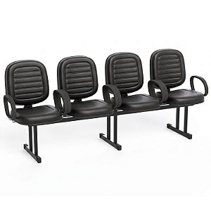Longarina Para Recepção Diretor Costurada – 04 Lugares – Com Braços Fixos Corsa – Courvin Preto - 60769 - Casa das Cadeiras Goiânia