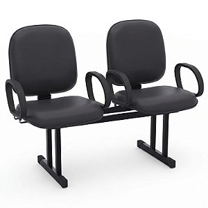 Longarina Para Recepção Diretor Lisa – 02 Lugares – Com Braços Fixos Corsa – Courvin Preto - 73580 - Casa das Cadeiras Goiânia