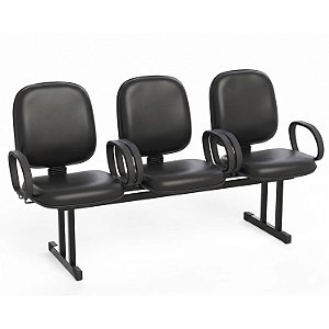 Longarina Para Recepção Diretor Lisa – 03 Lugares – Com Braços Fixos Corsa – Courvin Preto - 52446 - Casa das Cadeiras Goiânia