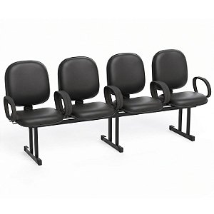 Longarina Para Recepção Diretor Lisa – 04 Lugares – Com Braços Fixos Corsa – Courvin Preto - 41256 - Casa das Cadeiras Goiânia