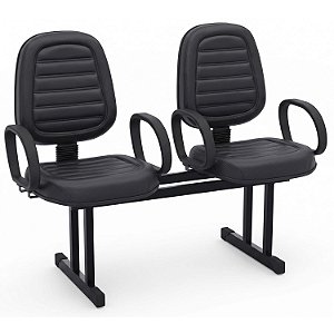 Longarina Para Recepção Executiva Alta Costurada – 02 Lugares – Com Braços Fixos Corsa – Courvin Preto - 11307 - Casa das Cadeiras Goiânia