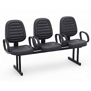 Longarina Para Recepção Executiva Alta Costurada – 03 Lugares – Com Braços Fixos Corsa – Courvin Preto - 71551 - Casa das Cadeiras Goiânia