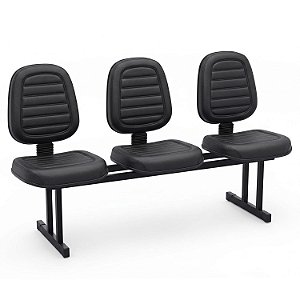 Longarina Para Recepção Executiva Alta Costurada – 03 Lugares – Courvin Preto - 18245 - Casa das Cadeiras Goiânia