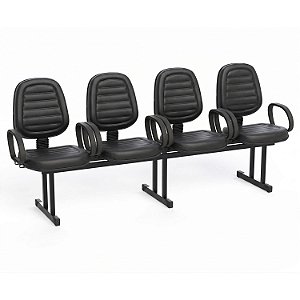 Longarina Para Recepção Executiva Alta Costurada – 04 Lugares – Com Braços Fixos Corsa – Courvin Preto - 21330 - Casa das Cadeiras Goiânia