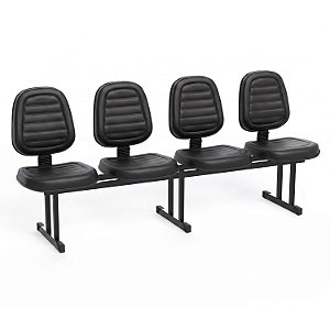 Longarina Para Recepção Executiva Alta Costurada – 04 Lugares – Courvin Preto - 58014 - Casa das Cadeiras Goiânia