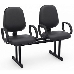 Longarina Para Recepção Executiva Alta Lisa – 02 Lugares – Com Braços Fixos Corsa – Courvin Preto - 72466 - Casa das Cadeiras Goiânia