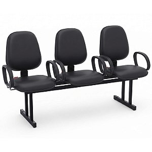 Longarina Para Recepção Executiva Alta Lisa – 03 Lugares – Com Braços Fixos Corsa – Courvin Preto - 46705 - Casa das Cadeiras Goiânia