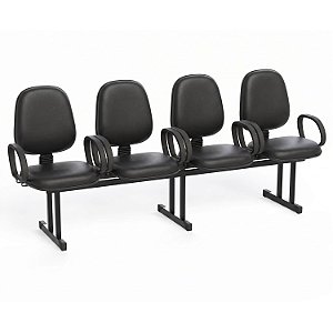 Longarina Para Recepção Executiva Alta Lisa – 04 Lugares – Com Braços Fixos Corsa – Courvin Preto - 20962 - Casa das Cadeiras Goiânia