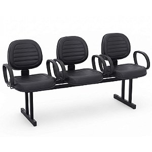 Longarina Para Recepção Executiva Costurada – 03 Lugares – Com Braços Fixos Corsa – Courvin Preto - 94899 - Casa das Cadeiras Goiânia