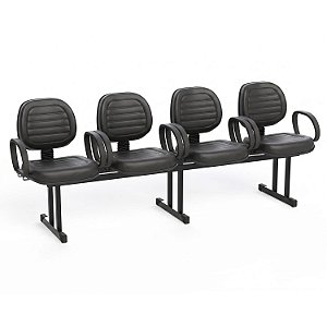 Longarina Para Recepção Executiva Costurada – 04 Lugares – Com Braços Fixos Corsa – Courvin Preto - 41955 - Casa das Cadeiras Goiânia
