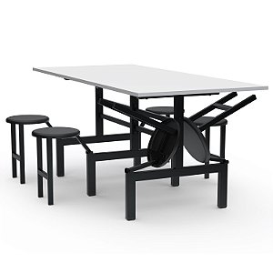 Mesa Refeitório Com Assento Escamoteável – Tampo MDF – 06 Lugares Com Assentos Em PP - 26370 - Casa das Cadeiras Goiânia