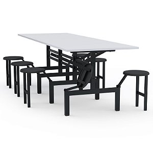 Mesa Refeitório Com Assento Escamoteável – Tampo MDF – 08 Lugares Com Assentos Em PP - 84520 - Casa das Cadeiras Goiânia